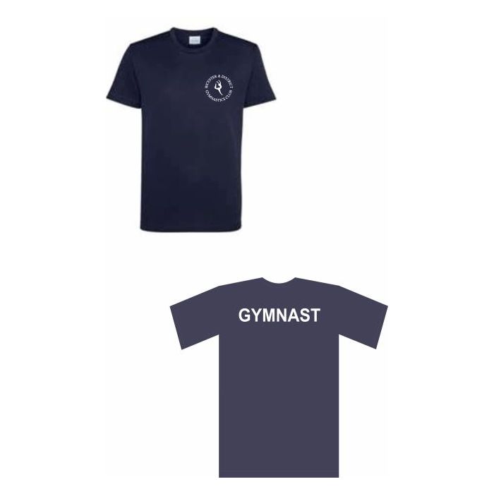 JC001B Kids Navy T-shirt c/w printed BDGC logo & Gymnast print