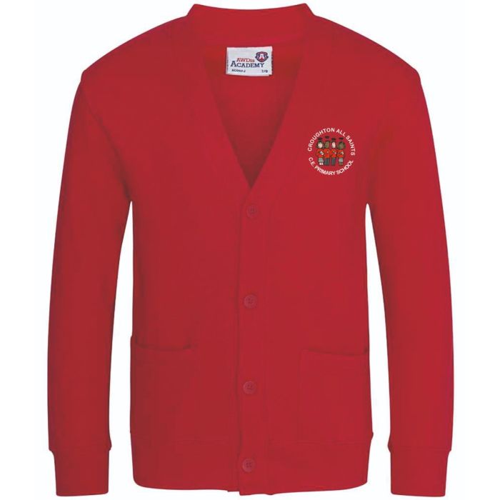 Croughton AC002B Red Cardigan c/w embroidered breast logo