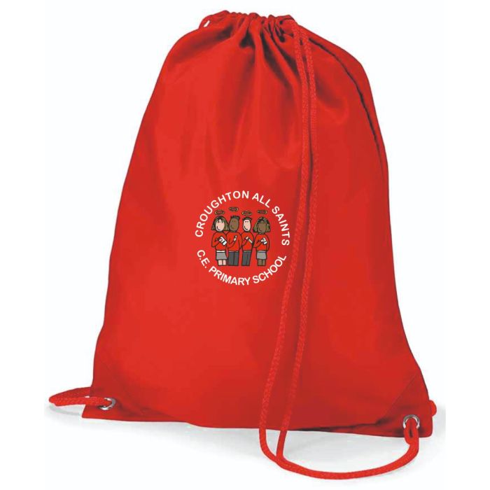 Croughton QD17 Red PE Drawstring Bag c/w embroidered school logo