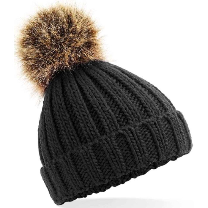 Beechfield Infant Faux Fur Pom Pom Chunky Beanie