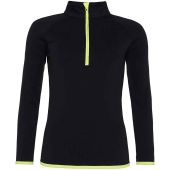 AWDis Ladies Cool Half Zip Sweat Top - Jet Black/Electric Yellow Size XS