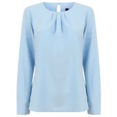 Henbury Ladies Pleat Front Long Sleeve Blouse - Light Blue Size 4XL