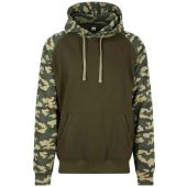 AWDis Baseball Hoodie - Solid Green/Green Camo Size S