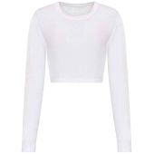 AWDis Ladies Long Sleeve Cropped T-Shirt - Solid White Size XL