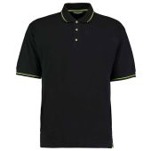 Kustom Kit St Mellion Tipped Cotton Piqué Polo Shirt - Black/Lime Green Size XXL