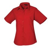 Premier Ladies Short Sleeve Poplin Blouse - Red Size 30